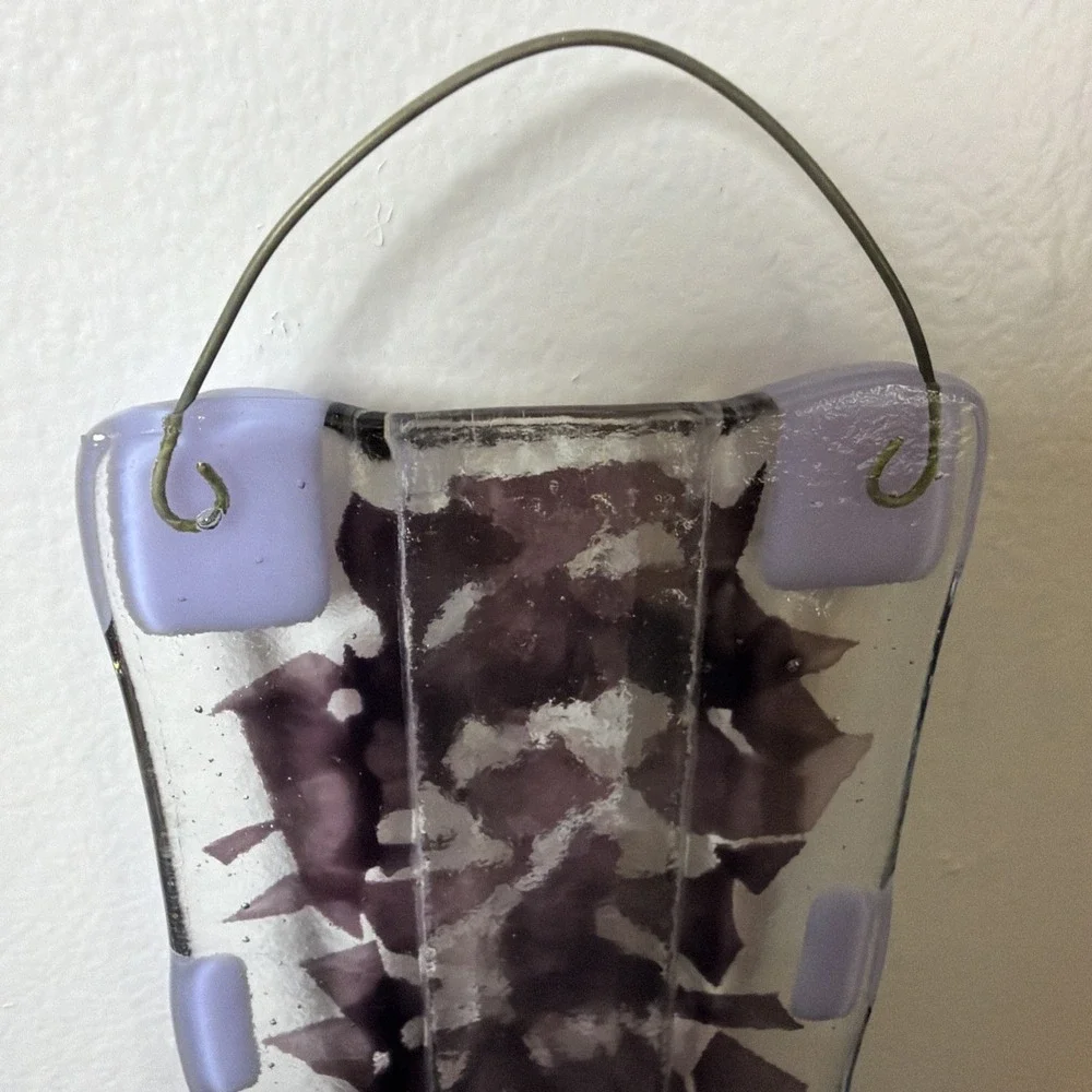 Fused Glass Wall Pocket Vase Abstract Purple Design Handmade
